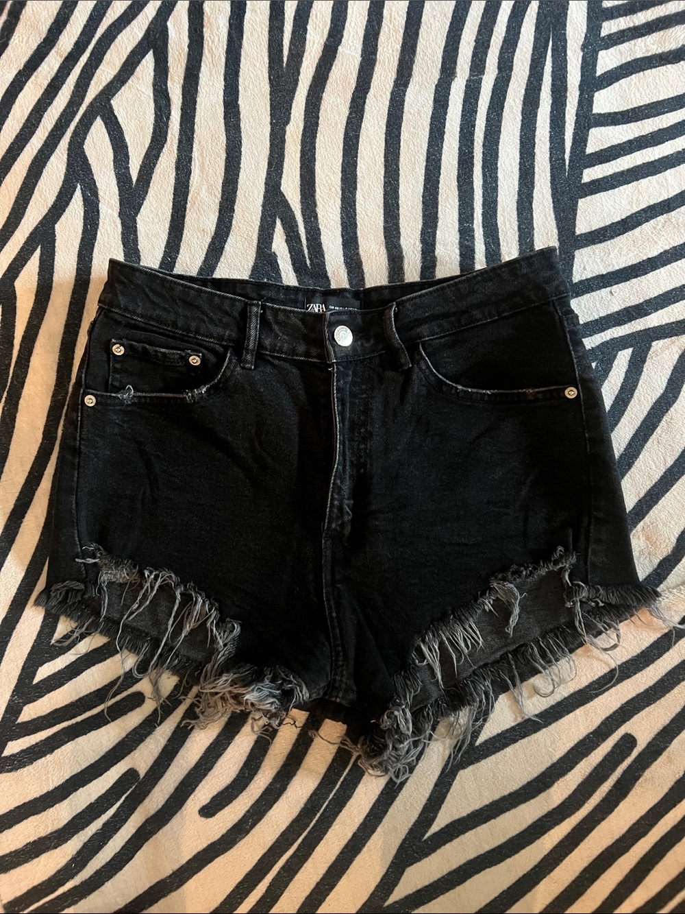 Zara Black Distressed Denim Cutoff Shorts